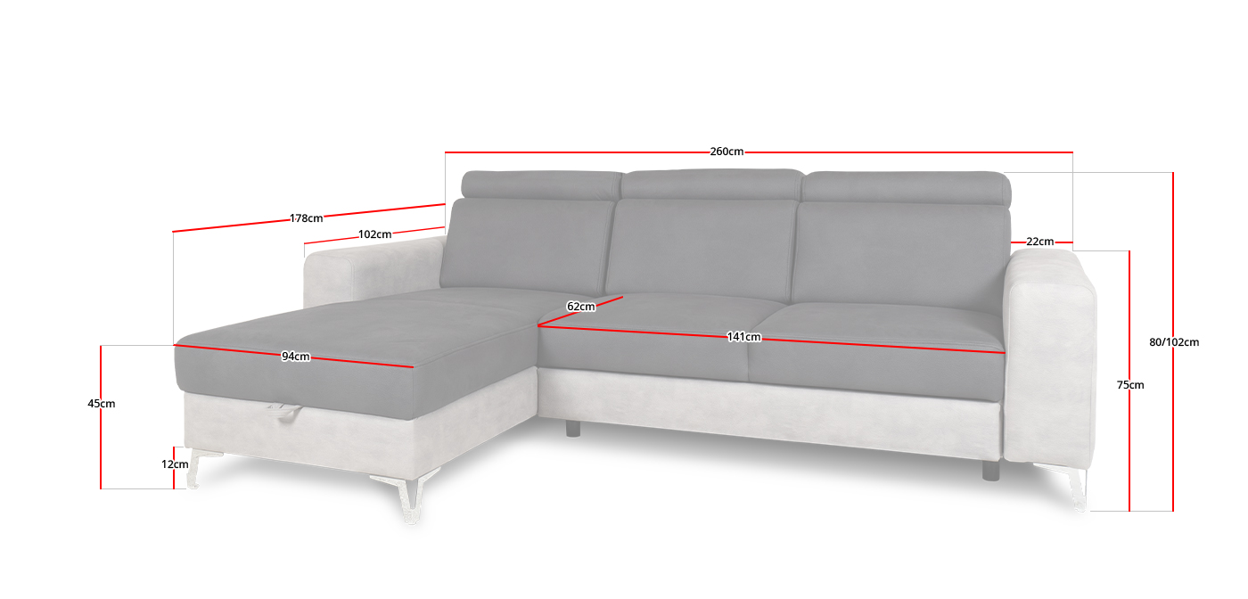 Dimensions générales du canapé d'angle SPLENDID OTM de Maxmobel