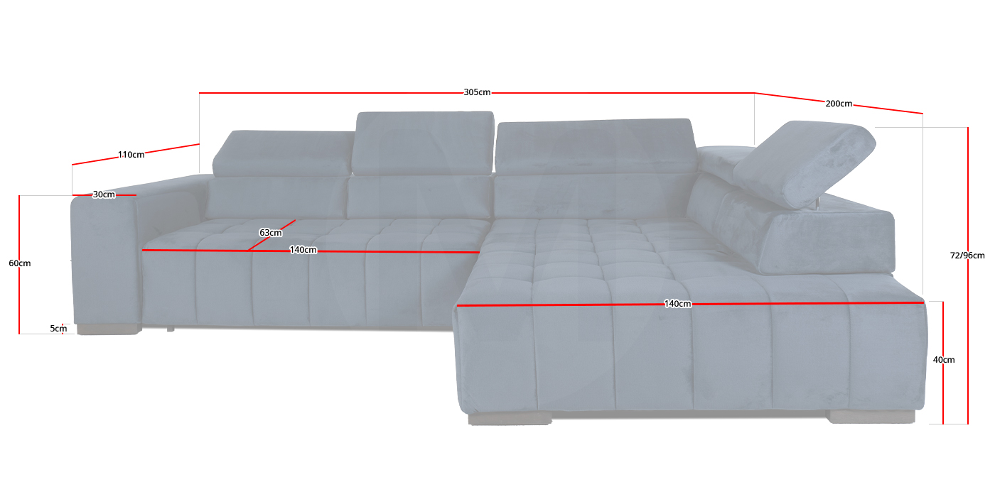 Dimensions générales du canapé d'angle BOSTON de Maxmobel