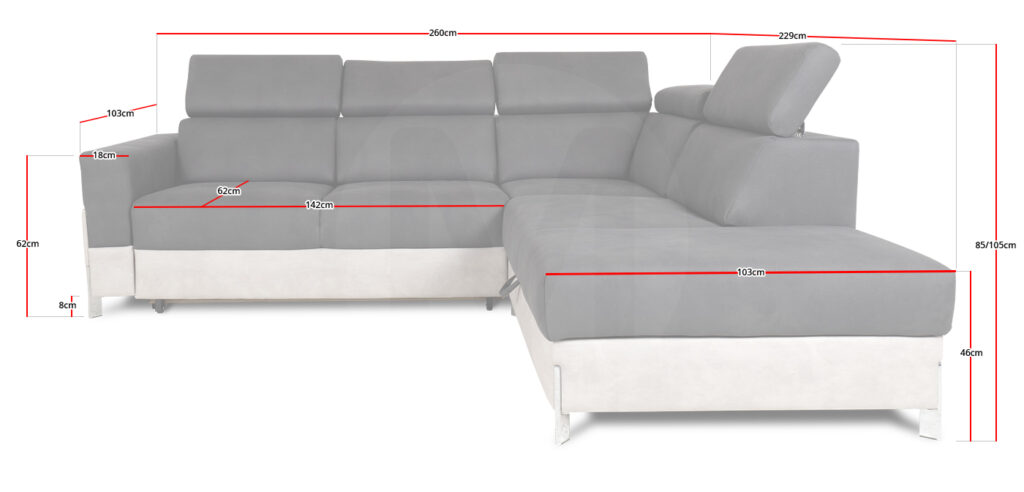 Dimensions générales du canapé d'angle LUIZ FAP de Maxmobel